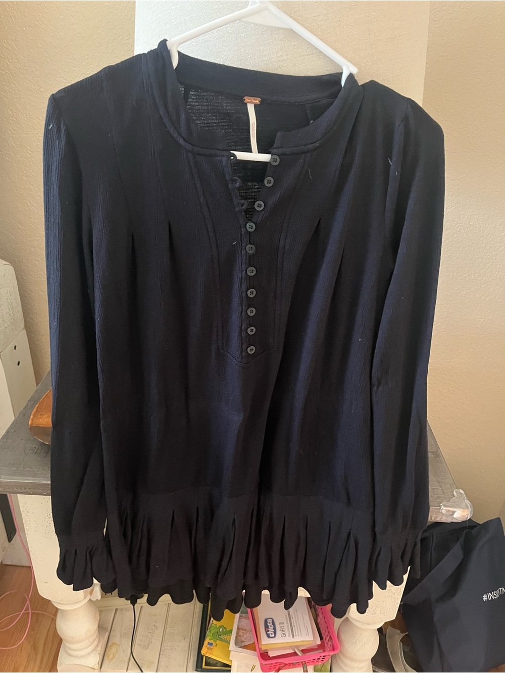 Free People Black Button-Front Ruffle Hem Tunic